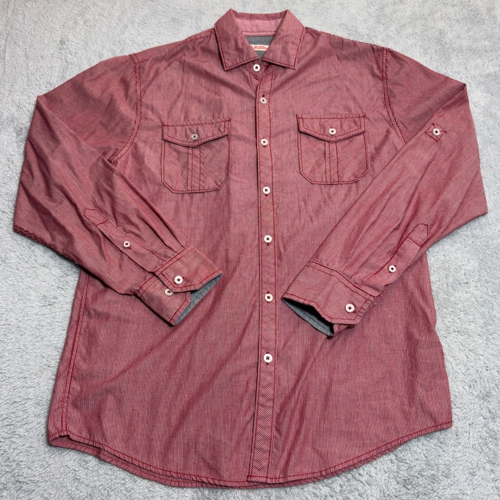 Michael Brandon Button Down Shirt Men's Small Red White Micro Stripe Roll Tab S